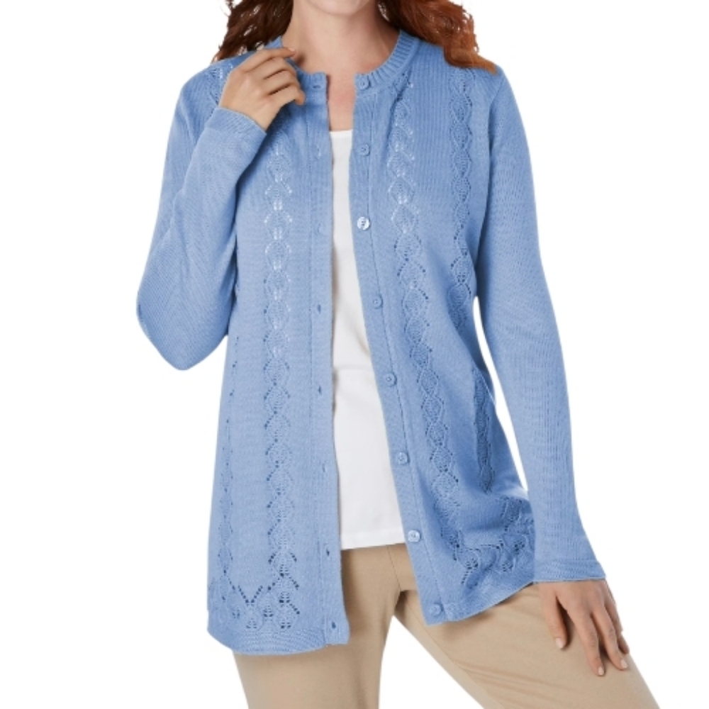Woman Within Sweater Women Plus 4X Blue  Knit Long Sleeve Cardigan Button Front